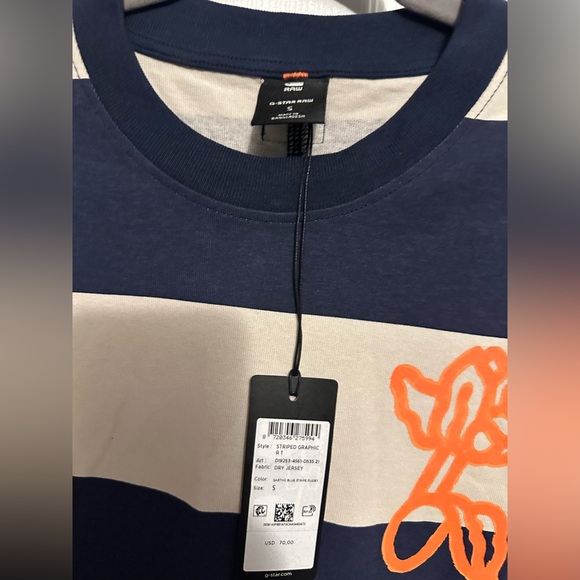 NWT G-Star Navy and Cream Striped Long Sleeve Tee - Picture 3 of 4